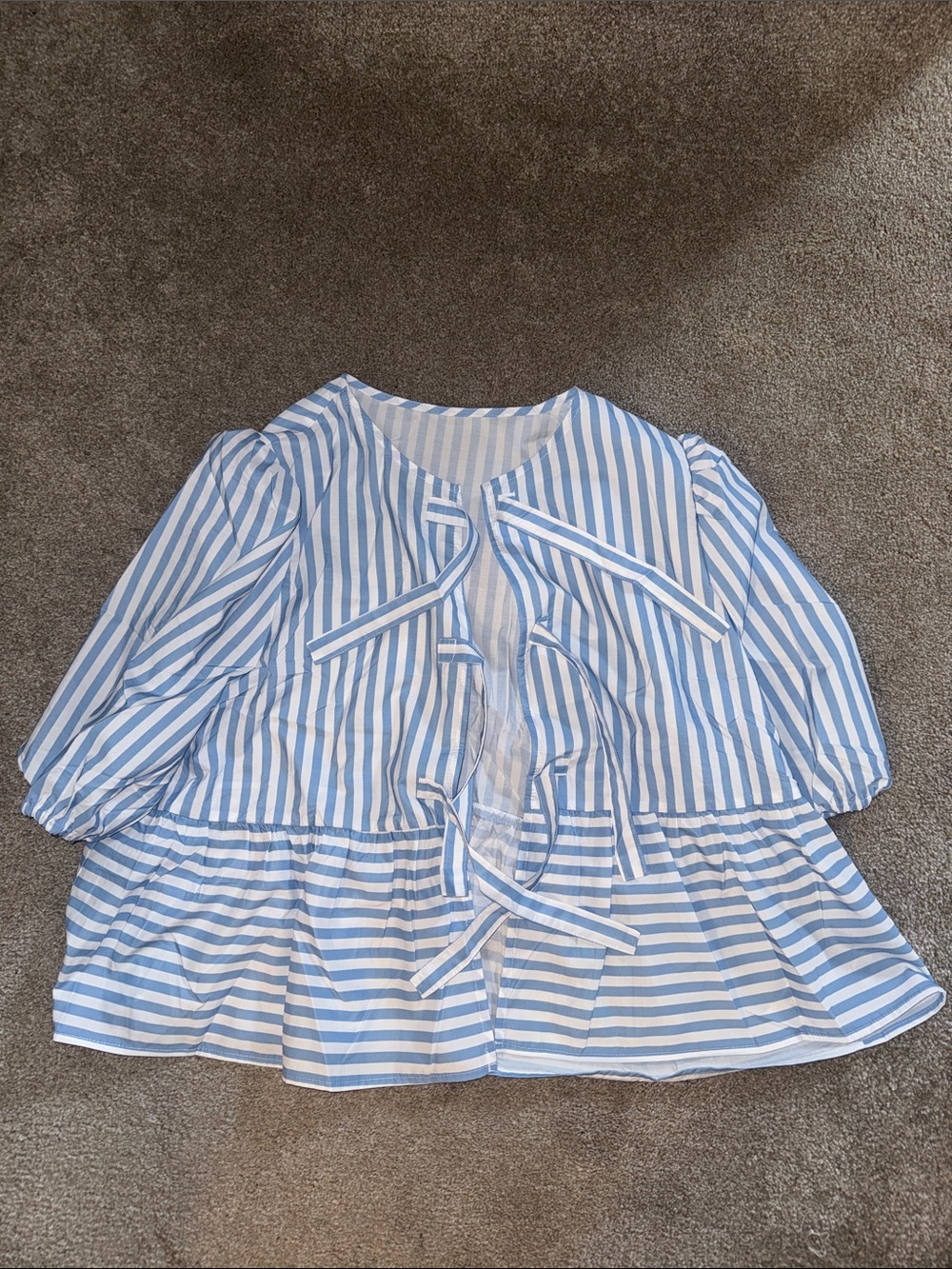Blue & White Striped Tie-Front Peplum Blouse
